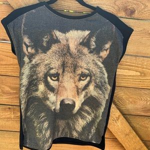 Super cool Zara metallic shirt with wolf on front